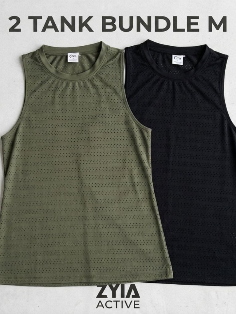 Zyia Active Perforated Tank Tops Olive & Black Size Medium Bundle Of 2 - Summer